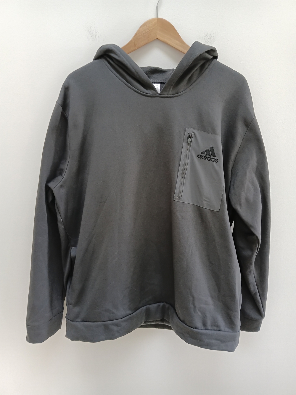 Adidas Men’s Dark Gray Pullover  Hoodie Sweatshirt with Zip Chest Pocket Size XL